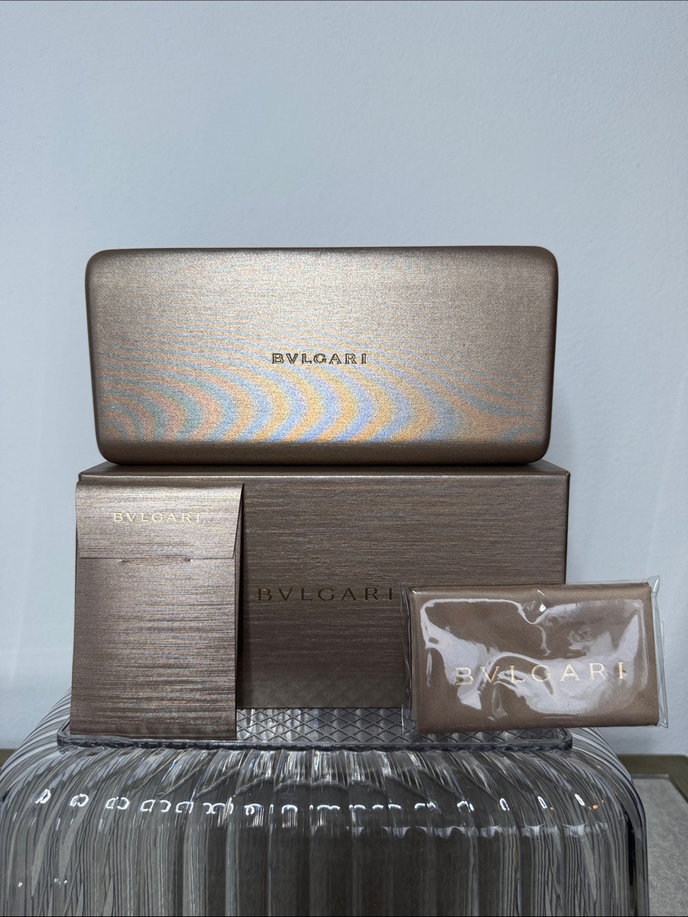 Bulgari Metallic Bronze Sunglasses Case Set